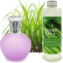 Lampe catalytique Fuchsia Mat + Parfum Citronnelle 500 ml - Élimine les mauvaises odeurs, parfume et améliore la qualité de l'air