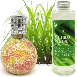 Lampe catalytique Mosaïque Bicolore + Parfum Citronnelle 200 ml - Élimine mauvaises odeurs, parfume et améliore qualité de l'air