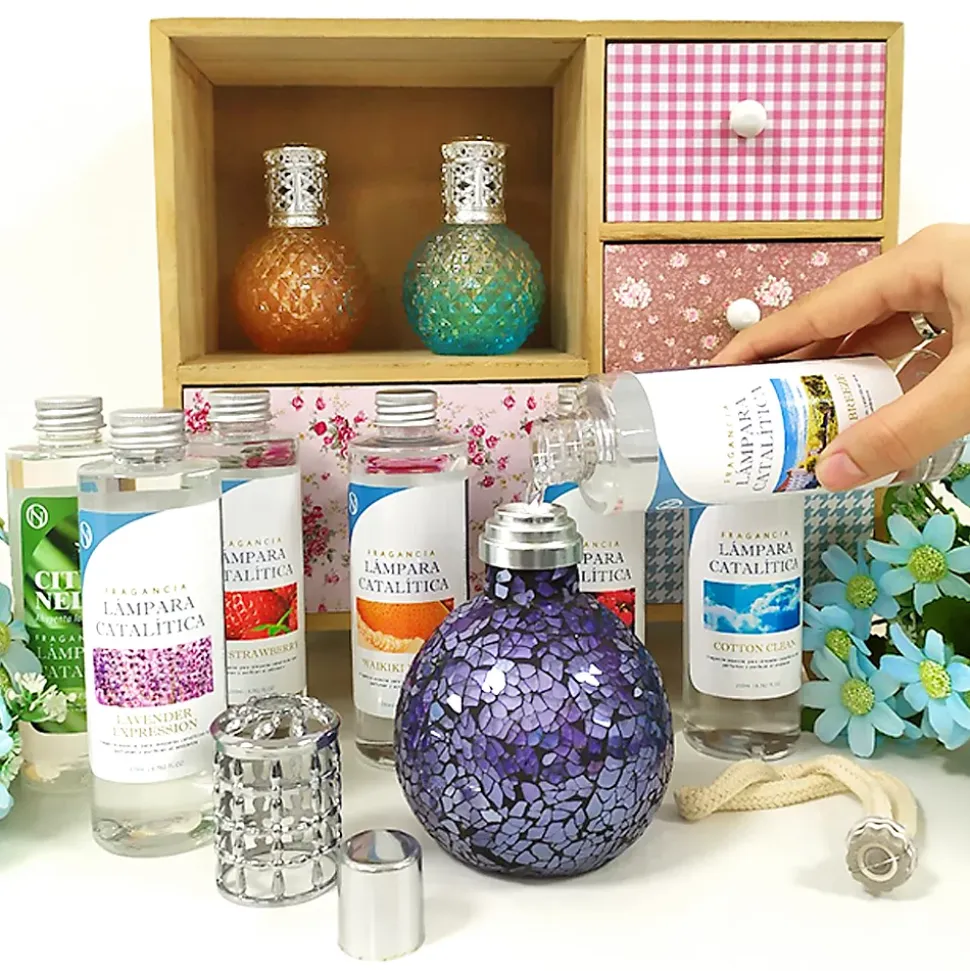 Lampe catalytique Mosaïque Blanc + Arôme Winter Citrus 500 ml - Élimine mauvaises odeurs, parfume et améliore la qualité de l'air