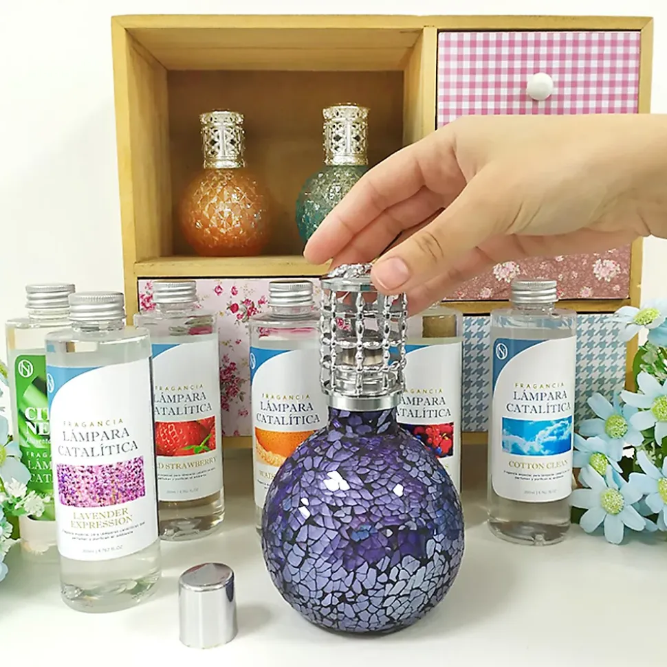 Lampe catalytique Mosaïque Blanc + Arôme Winter Citrus 500 ml - Élimine mauvaises odeurs, parfume et améliore la qualité de l'air