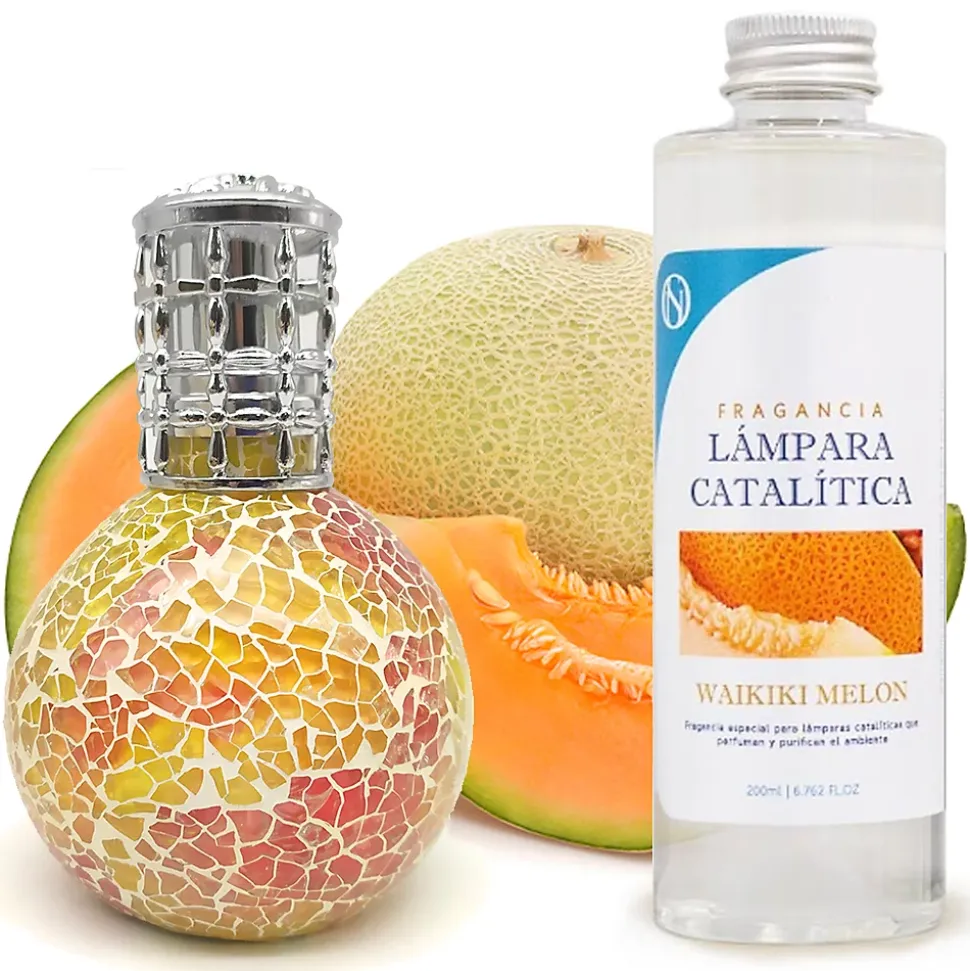 Lampe catalytique Mosaïque Bicolore + Arôme Waikiki Melon 200 ml - Élimine mauvaises odeurs, parfume et améliore qualité de l'air