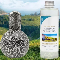 Lampe catalytique Mosaïque Noir + Parfum Provence Breeze 500 ml - Élimine mauvaises odeurs, parfume et améliore qualité de l'air