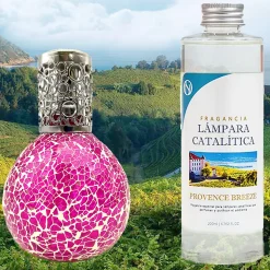 Lampe catalytique Mosaïque Fuchsia + Provence Breeze 500 ml - Élimine mauvaises odeurs, parfume et améliore qualité de l'air