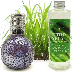 Lampe catalytique Mosaïque de minuit + Parfum Citronnelle 500 ml - Élimine mauvaises odeurs, parfume et améliore qualité de l'air