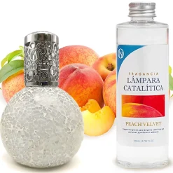 Lampe catalytique Mosaïque Blanc + Arôme Peach Velvet 500 ml - Élimine mauvaises odeurs, parfume et améliore la qualité de l'air