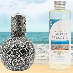 Lampe catalytique Mosaïque Noir + Mediterranean Light 200 ml - Élimine mauvaises odeurs, parfume et améliore qualité de l'air
