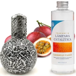 Lampe catalytique Mosaïque Noir + Parfum Caribbean Passion 200 ml - Élimine mauvaises odeurs, parfume et améliore qualité de l'air