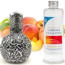 Lampe catalytique Mosaïque Noir + Parfum Peach Velvet 200 ml - Élimine mauvaises odeurs, parfume et améliore la qualité de l'air