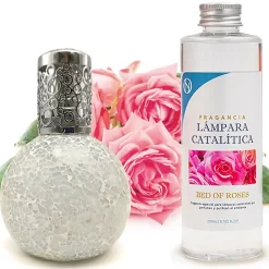 Lampe catalytique Mosaïque Blanc + Parfum Bed of Roses 500 ml - Élimine mauvaises odeurs, parfume et améliore la qualité de l'air