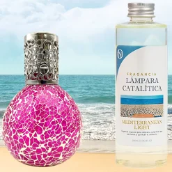 Lampe catalytique Mosaïque Fuchsia + Mediterranean Light 200 ml - Élimine mauvaises odeurs, parfume et améliore qualité de l'air