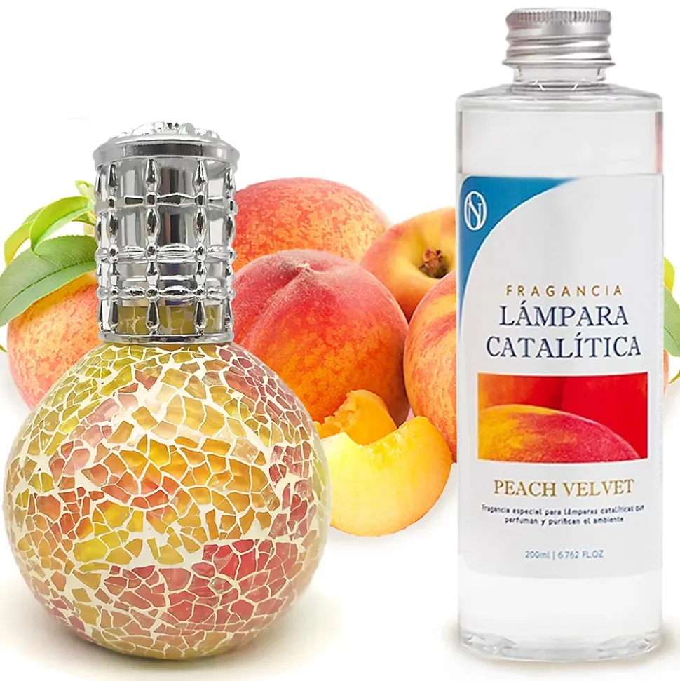 Lampe catalytique Mosaïque Bicolore + Arôme Peach Velvet 200 ml - Élimine mauvaises odeurs, parfume et améliore qualité de l'air