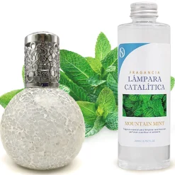 Lampe catalytique Mosaïque Blanc + Arôme Mountain Mint 500 ml - Élimine mauvaises odeurs, parfume et améliore la qualité de l'air