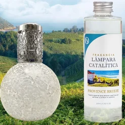 Lampe catalytique Mosaïque Blanc + Arôme Provence Breeze 200 ml - Élimine mauvaises odeurs, parfume et améliore qualité de l'air