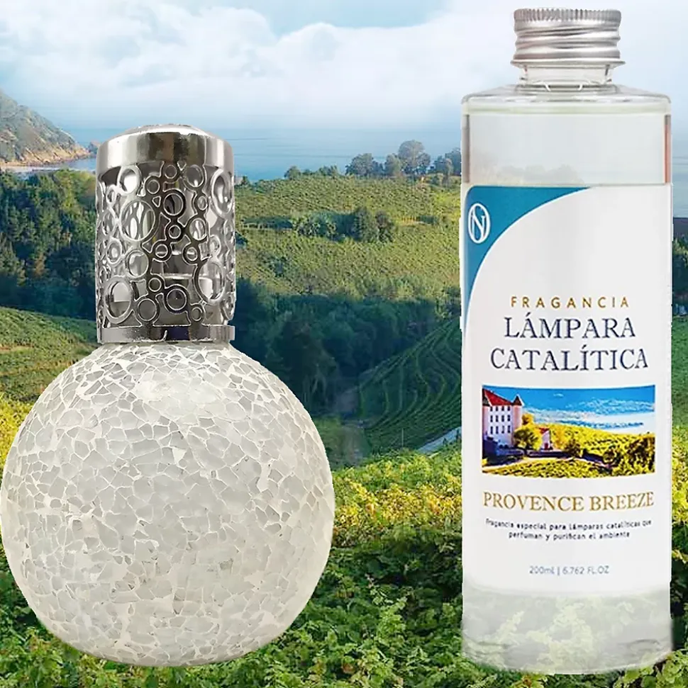 Lampe catalytique Mosaïque Blanc + Arôme Provence Breeze 200 ml - Élimine mauvaises odeurs, parfume et améliore qualité de l'air