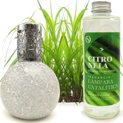 Lampe catalytique Mosaïque Blanc + Parfum Citronnelle 500 ml - Élimine mauvaises odeurs, parfume et améliore la qualité de l'air
