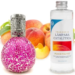 Lampe catalytique Mosaïque Fuchsia + Parfum Peach Velvet 200 ml - Élimine mauvaises odeurs, parfume et améliore qualité de l'air