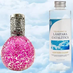Lampe catalytique Mosaïque Fuchsia + Parfum Cotton Clean 500 ml - Élimine mauvaises odeurs, parfume et améliore qualité de l'air