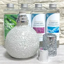 Lampe catalytique Mosaïque Blanc + Parfum Mediterranean Light 200ml. Élimine mauvaises odeurs, parfume et améliore qualité de air