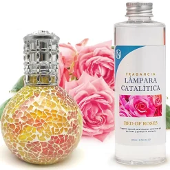 Lampe catalytique Mosaïque Bicolore + Parfum Bed of Roses 200 ml - Élimine mauvaises odeurs, parfume et améliore qualité de l'air