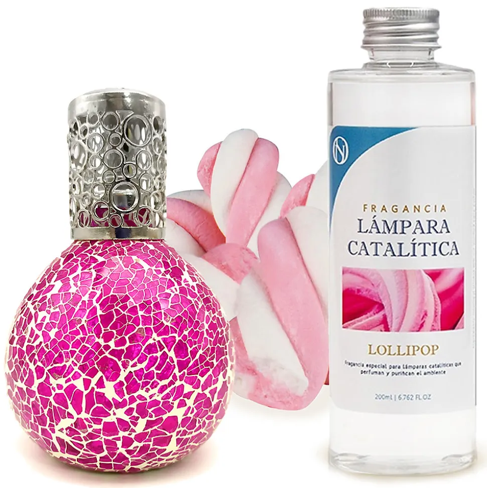 Lampe catalytique Mosaïque Fuchsia + Parfum Lollipop 200 ml - Élimine mauvaises odeurs, parfume et améliore qualité de l'air