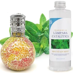 Lampe catalytique Mosaïque Bicolore + Arôme Mountain Mint 200 ml - Élimine mauvaises odeurs, parfume et améliore qualité de l'air