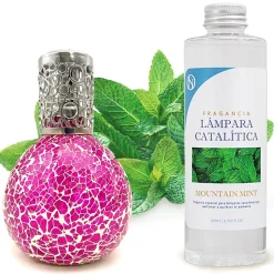 Lampe catalytique Mosaïque Fuchsia + Parfum Mountain Mint 200 ml - Élimine mauvaises odeurs, parfume et améliore qualité de l'air