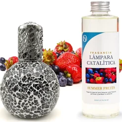 Lampe catalytique Mosaïque Noir + Parfum Summer Fruits 200 ml - Élimine mauvaises odeurs, parfume et améliore qualité de l'air