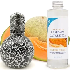 Lampe catalytique Mosaïque Noir + Parfum Waikiki Melon 500 ml - Élimine mauvaises odeurs, parfume et améliore qualité de l'air