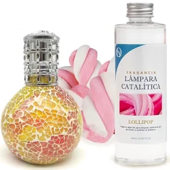 Lampe catalytique Mosaïque Bicolore + Parfum Lollipop 200 ml - Élimine mauvaises odeurs, parfume et améliore qualité de l'air