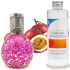 Lampe catalytique Mosaïque Fuchsia + Caribbean Passion 200 ml - Élimine mauvaises odeurs, parfume et améliore qualité de l'air