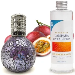 Lampe catalytique Mosaïque de minuit + Caribbean Passion 500 ml - Élimine mauvaises odeurs, parfume et améliore qualité de l'air