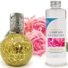 Lampe catalytique Mosaïque Doré + Parfum Bed of Roses 200 ml - Élimine mauvaises odeurs, parfume et améliore la qualité de l'air