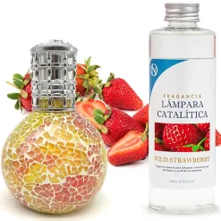 Lampe catalytique Mosaïque Bicolore + Parfum Wild Strawberry 500ml. Élimine mauvaises odeurs, parfume et améliore qualité de l'air