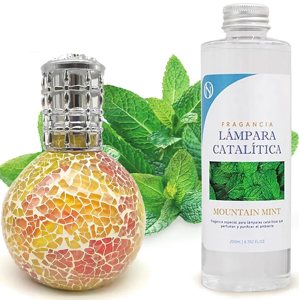 Lampe catalytique Mosaïque Bicolore + Parfum Mountain Mint 500 ml - Élimine mauvaises odeurs, parfume et améliore qualité de l'air
