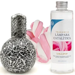 Lampe catalytique Mosaïque Noir + Parfum Lollipop 500 ml - Élimine les mauvaises odeurs, parfume et améliore la qualité de l'air