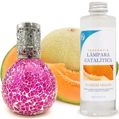 Lampe catalytique Mosaïque Fuchsia + Parfum Waikiki Melon 200 ml - Élimine mauvaises odeurs, parfume et améliore qualité de l'air