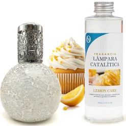 Lampe catalytique Mosaïque Blanc + Parfum Lemon Cake 500 ml - Élimine mauvaises odeurs, parfume et améliore la qualité de l'air