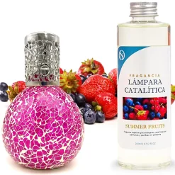 Lampe catalytique Mosaïque Fuchsia + Parfum Summer Fruits 500 ml - Élimine mauvaises odeurs, parfume et améliore qualité de l'air