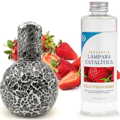 Lampe catalytique Mosaïque Noir + Parfum Wild Strawberry 200 ml - Élimine mauvaises odeurs, parfume et améliore qualité de l'air