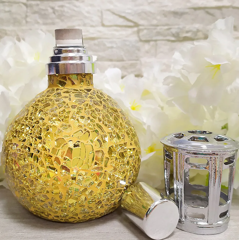 Lampe catalytique Mosaïque Doré + Arôme Summer Fruits 200 ml - Élimine mauvaises odeurs, parfume et améliore la qualité de l'air