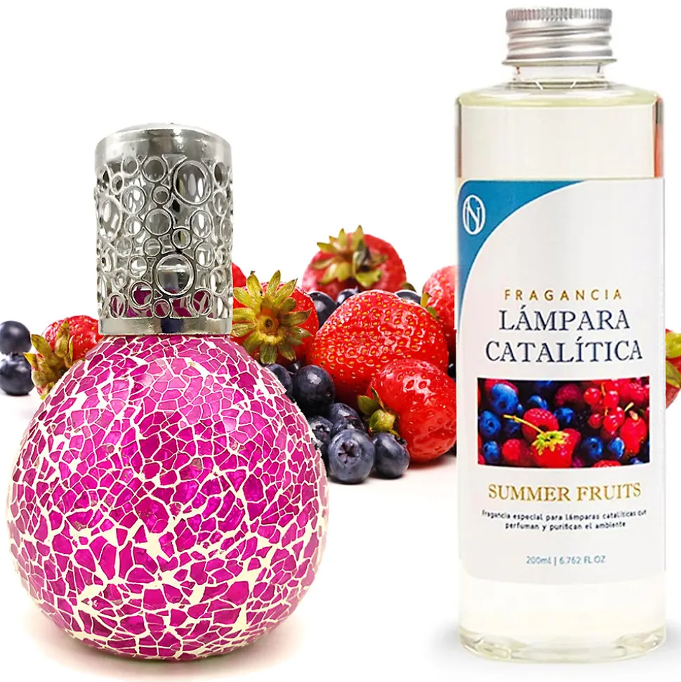 Lampe catalytique Mosaïque Fuchsia + Parfum Summer Fruits 200 ml - Élimine mauvaises odeurs, parfume et améliore qualité de l'air
