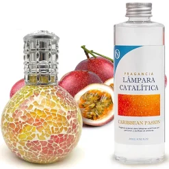 Lampe catalytique Mosaïque Bicolore + Parfum Caribbean Passion 500ml. Élimine mauvaise odeur, parfume et améliore qualité de air