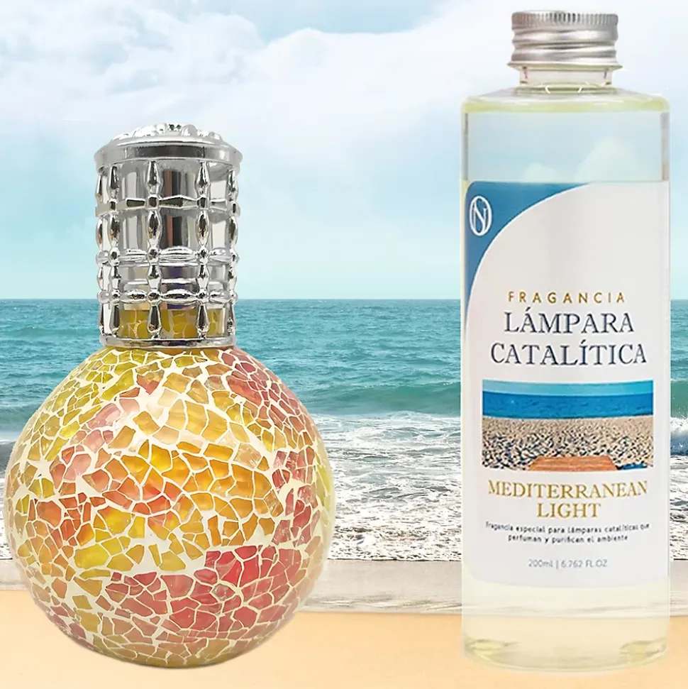 Lampe catalytique Mosaïque Bicolore + Mediterranean Light 200 ml - Élimine mauvaises odeurs, parfume et améliore qualité de l'air