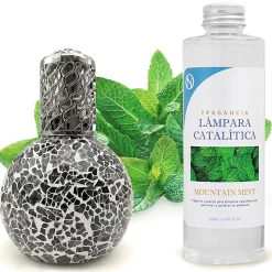 Lampe catalytique Mosaïque Noir + Parfum Mountain Mint 500 ml - Élimine mauvaises odeurs, parfume et améliore la qualité de l'air