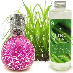 Lampe catalytique Mosaïque Fuchsia + Parfum Citronnelle 200 ml - Élimine mauvaises odeurs, parfume et améliore qualité de l'air