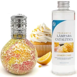 Lampe catalytique Mosaïque Bicolore + Parfum Lemon Cake 500 ml - Élimine mauvaises odeurs, parfume et améliore la qualité de l'air