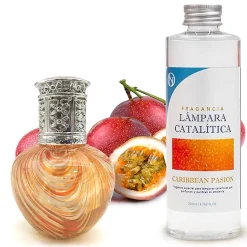 Lampe catalytique Orange Waves + Parfum Caribbean Passion 500 ml - Élimine mauvaises odeurs, parfume et améliore qualité de l'air