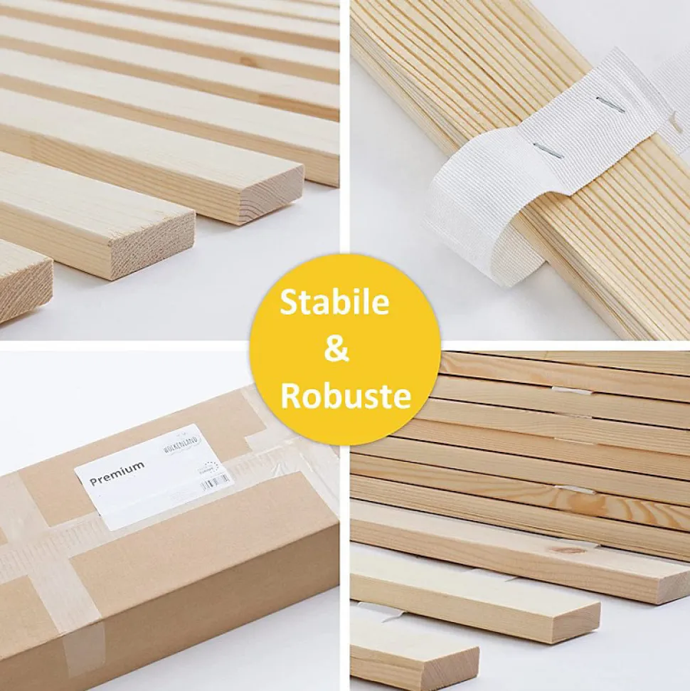 Lattes sans cadre 140x200cm 14 lattes en bois massif pour soutien ferme avec sangle enroulé