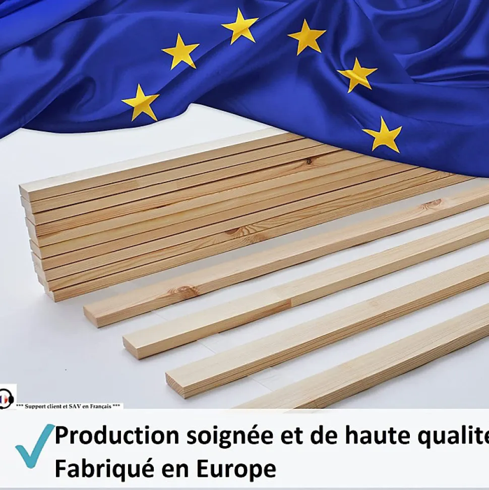 Lattes sans cadre 140x200cm 14 lattes en bois massif pour soutien ferme avec sangle enroulé