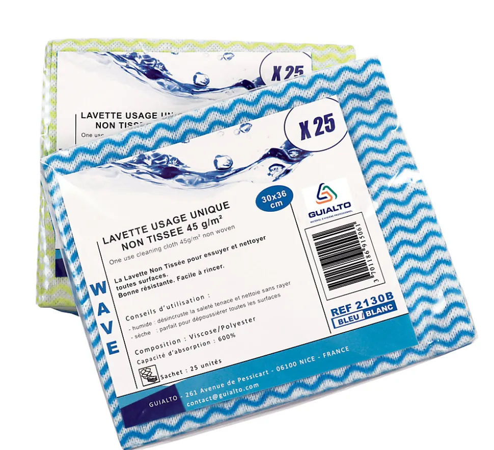 Lavette Uu Nt Wawe Jaune/Blanc 30X36Cm (Sachet 25U) - Guialto